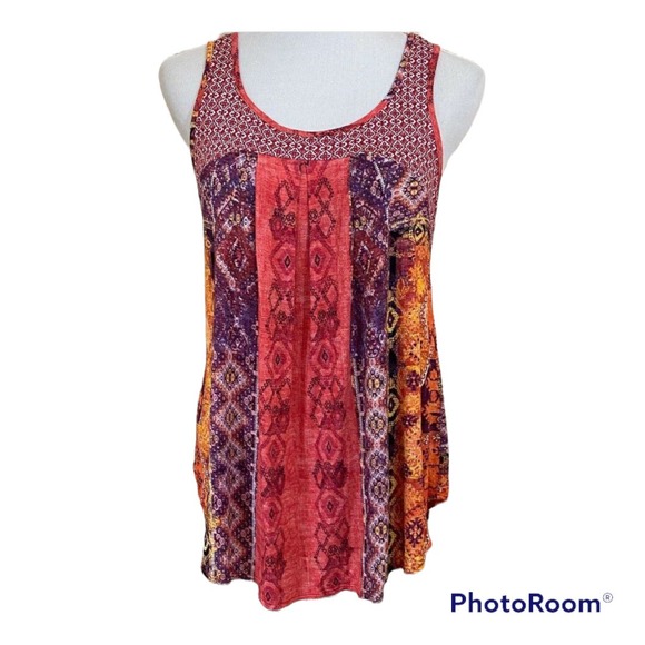 ANTHROPOLOGIE Weston SZ M Tribal Mixed Print Tank Boho Flowy Sleeveless Top - Picture 1 of 7